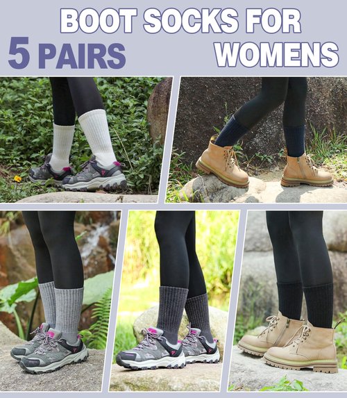 DYW Womens Merino Wool Hiking Socks Thermal Warm Winter Boot Crew Cushion Work Walking Gift Socks 5 Pairs （5 Pairs Solid Colors,Medium）