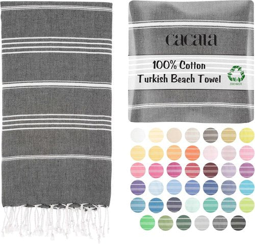 Cacala Turkish Beach Towel - Lightweight, Sand-Free & Quick-Drying | Extra Large 37 x 70" Travel Accessory