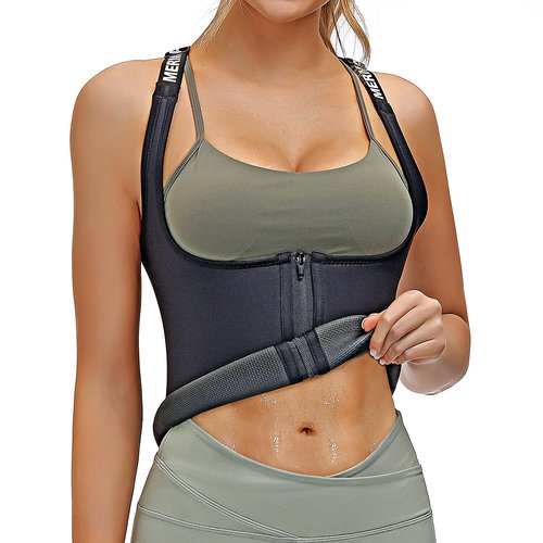 MERMAID'S MYSTERY Waist Trainer Vest For Women Neoprene Sauna Sweat Workout Exercise Gym Tank Top Body Slim Stomach Tummy Shaper Trimmer Wrap Belt Zip Up Corset Suit Hot Band Zipper Strap (M) Black
