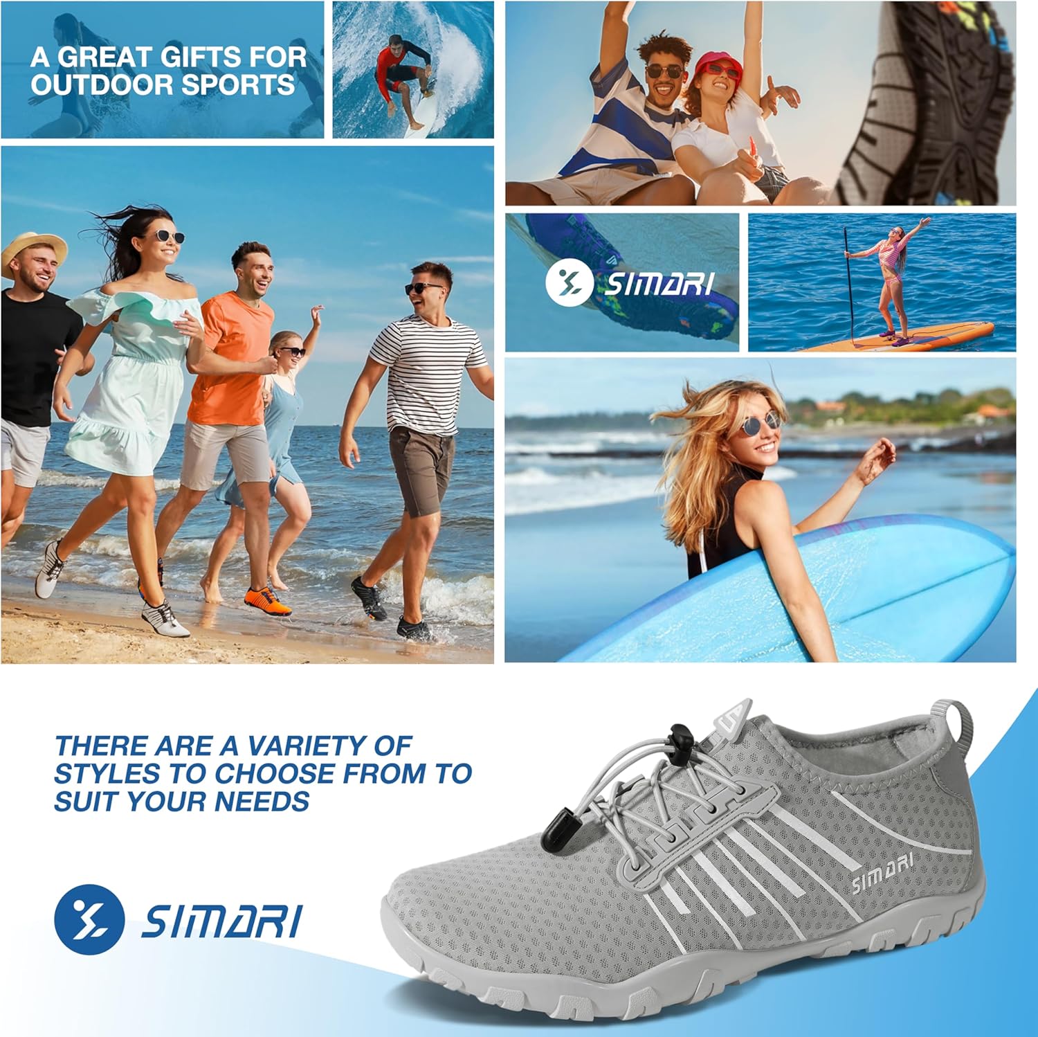 SIMARI Water Shoes - Quick-Dry Barefoot Aqua Socks | Lightweight Non-Slip Swim Shoes for Beach Sports & Diving