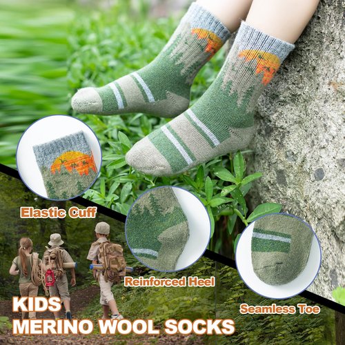 BISOUSOX Kids Wool Socks Boys Socks 10-12 Years Old Soccer Youth Girls 6-8 Thermal Hiking Skiing Boot Crew Cushion Sock