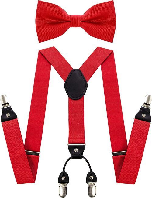 JEMYGINS Solid Color Suspender & Silk Bow Tie Set - Elegant Men's Accessories | Perfect for Weddings
