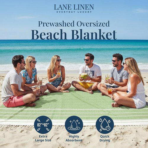 JadeLime Beach Blanket - Sandproof Lightweight Oversized Picnic Mat with Quick-Dry Comfort | 82"x82" Diamond Weave Design