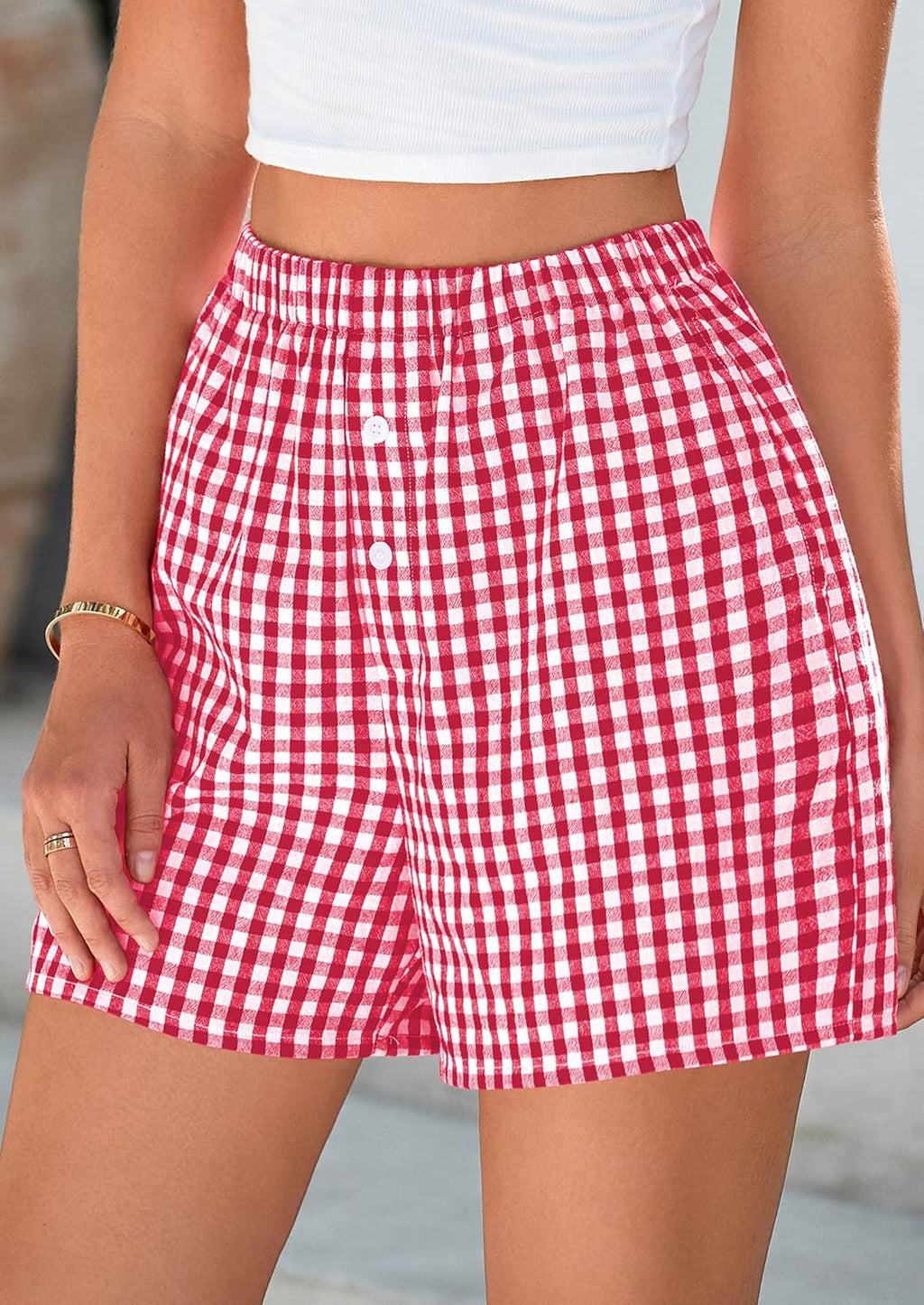 PrettyGarden Women's Pajama Shorts - Summer Gingham Lounge Sleepwear | Y2K Plaid Design