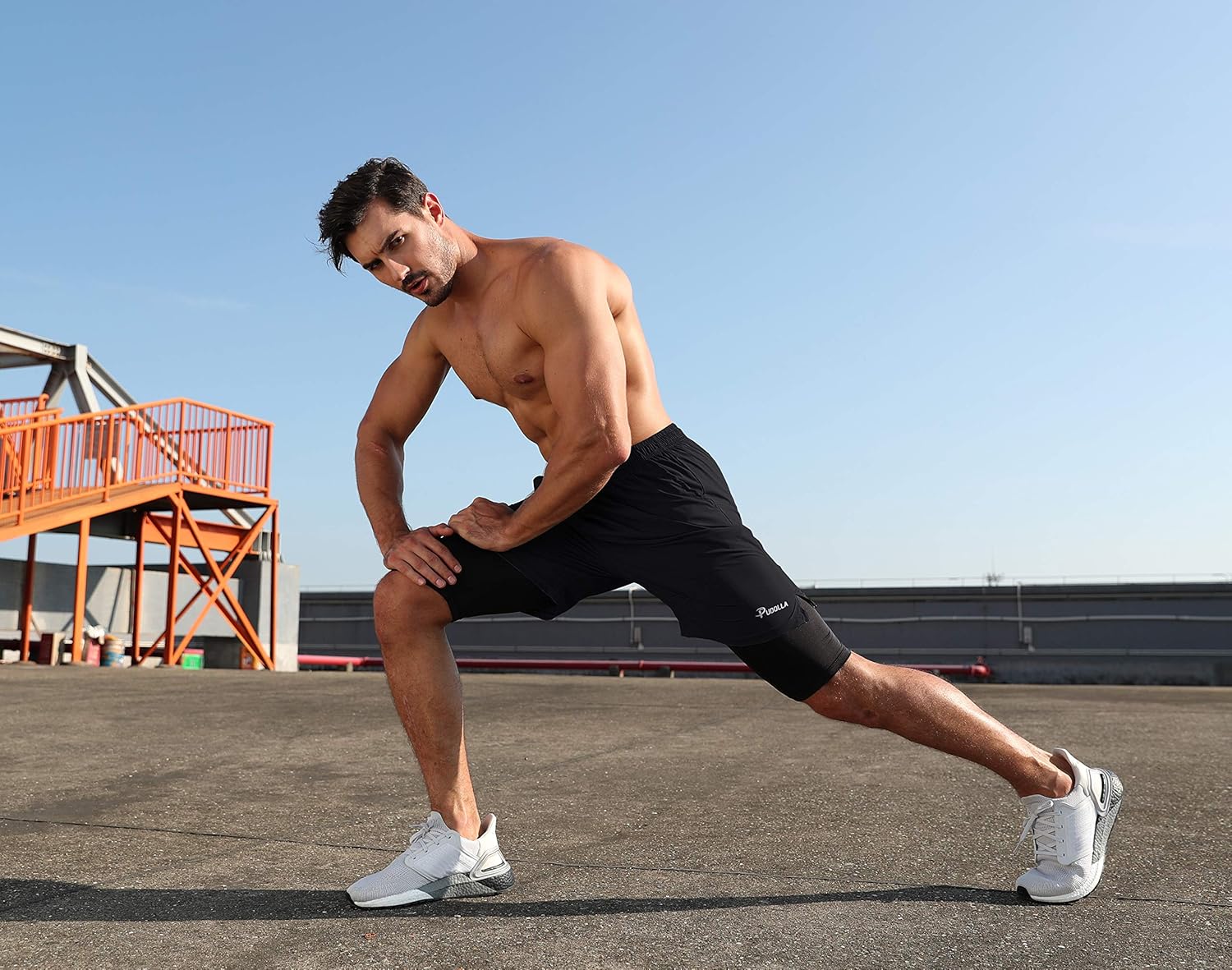 Pudolla Men's 2-in-1 Running Shorts - Quick Dry Athletic Gym Shorts with Phone Pockets | 5" Length