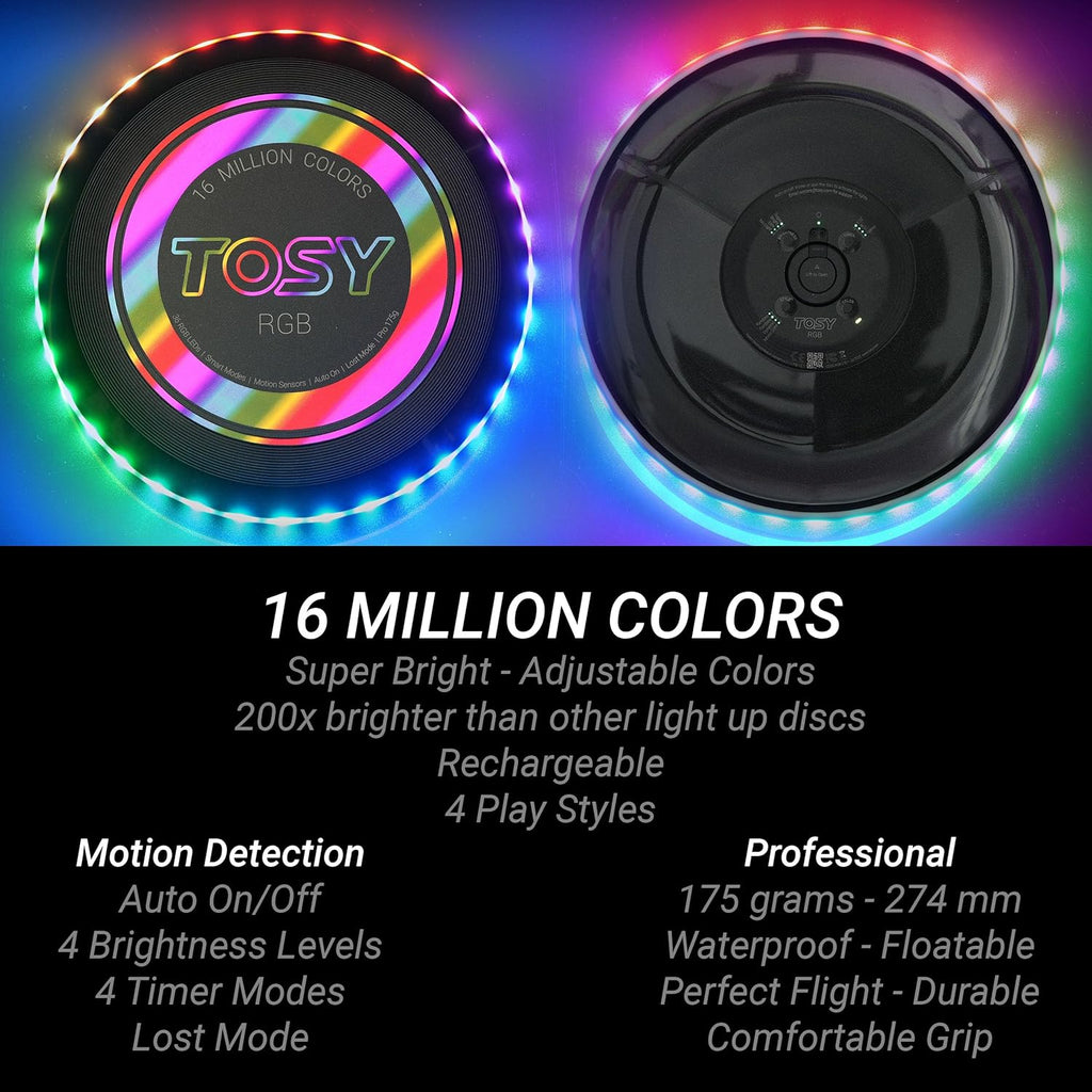TOSY Flying Disc - RGB Multicolor LED Light-Up Toy | Rechargeable, Waterproof, Perfect for Kids & Adults