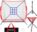 Skiennix 6x6ft Portable Baseball & Softball Net - Sturdy Bow Frame with Batting Tee & Ball Caddy