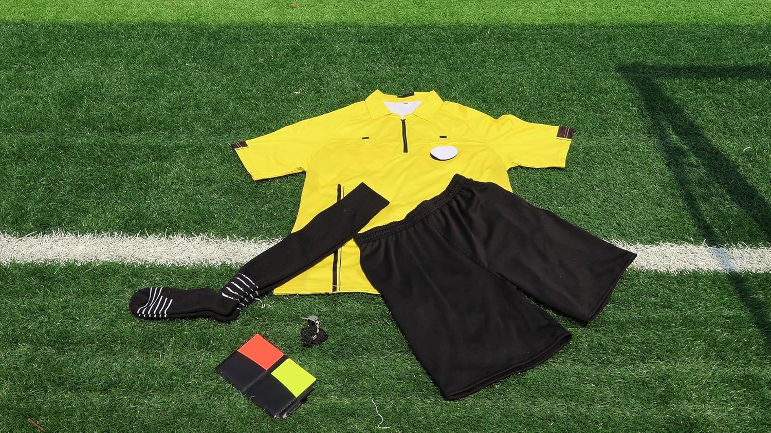 VKT Soccer Referee Kit - Jersey, Shorts, Socks & Whistle - Perfect for Men & Women Halloween Costume