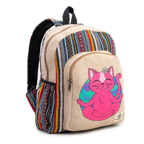 Organic Hemp Backpack Bag - Eco Friendly Hippie Yak Design Durable Functional Traveling Hiking Friendly Casual Daypack Bag by Freakmandu