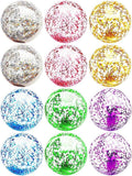 Multicolor 12 Pack 16” Glitter Beach Balls - Inflatable Pool Toys for Summer Party