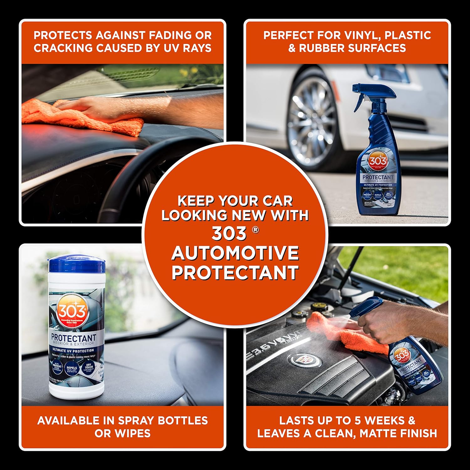 303 Products Automotive Protectant Wipes - Superior UV Protection & Color Restoration | Prevents Fading, Cracking & Dust