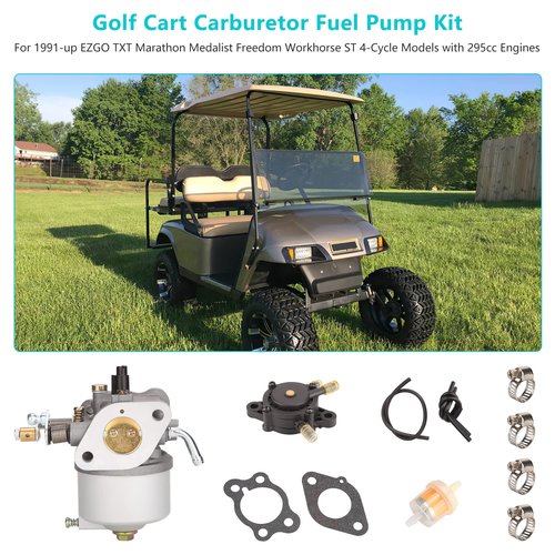10L0L Golf Cart Carburetor Fuel Pump Kit for 1991+ EZGO TXT Marathon Medalist Freedom ST 4-Cycle Models with 295cc Engines OEM# 26645-G01 26645-G03 72840-G01 26726-G01 26727-G01 72558-G02 603901 17553
