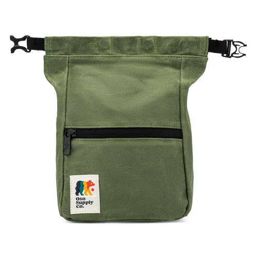 Oso Supply Co - Kulshan Bouldering Bucket, Large Size Chalk Bag for Rock Climbing, Chalk Pot with Magnetic Roll Down Closure, Brush Loop, Zippered Pockets for Climbers, Weightlifting (Olive Green)