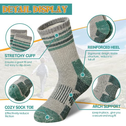 SeeyAN Kids Merino Wool Hiking Socks Boys Girls Thermal Winter Warm Boot Toddlers Thick Cushion Socks 4 Pairs (4 Pairs Grey Stripe A, 4-7 Years)
