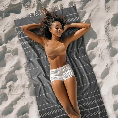 Cacala Turkish Beach Towel - Lightweight, Sand-Free & Quick-Drying | Extra Large 37 x 70" Travel Accessory