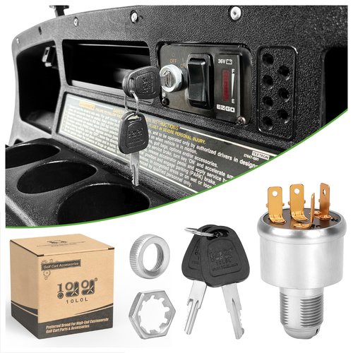 10L0L Golf Cart Ignition Switch for EZGO TXT, Medalist, Marathon, Workhorse, ST, Shuttle Golf Cart, Uniquely Keyed Starter, 4 Terminals Prong, Replace 33639G01, 33639G03, 00568G6, 17137G1,17063G1