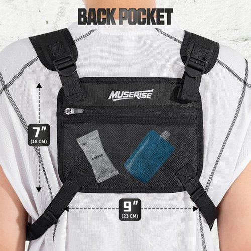 Muserise Sports Chest Bag For Men Women, Water Resistant Lightweight Front Chest Pack, Running Vest Bag With Built-In Phone Holder & Extra Storage For Workouts, Running, Cycling