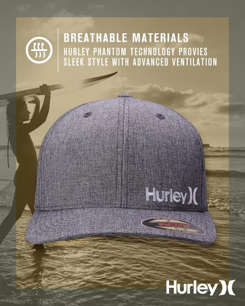 Hurley Mens Baseball Cap - Moisture Wicking Flexfit Curved Bill Fitted Baseball Hats for Men, Size Small-Medium, Light Grey