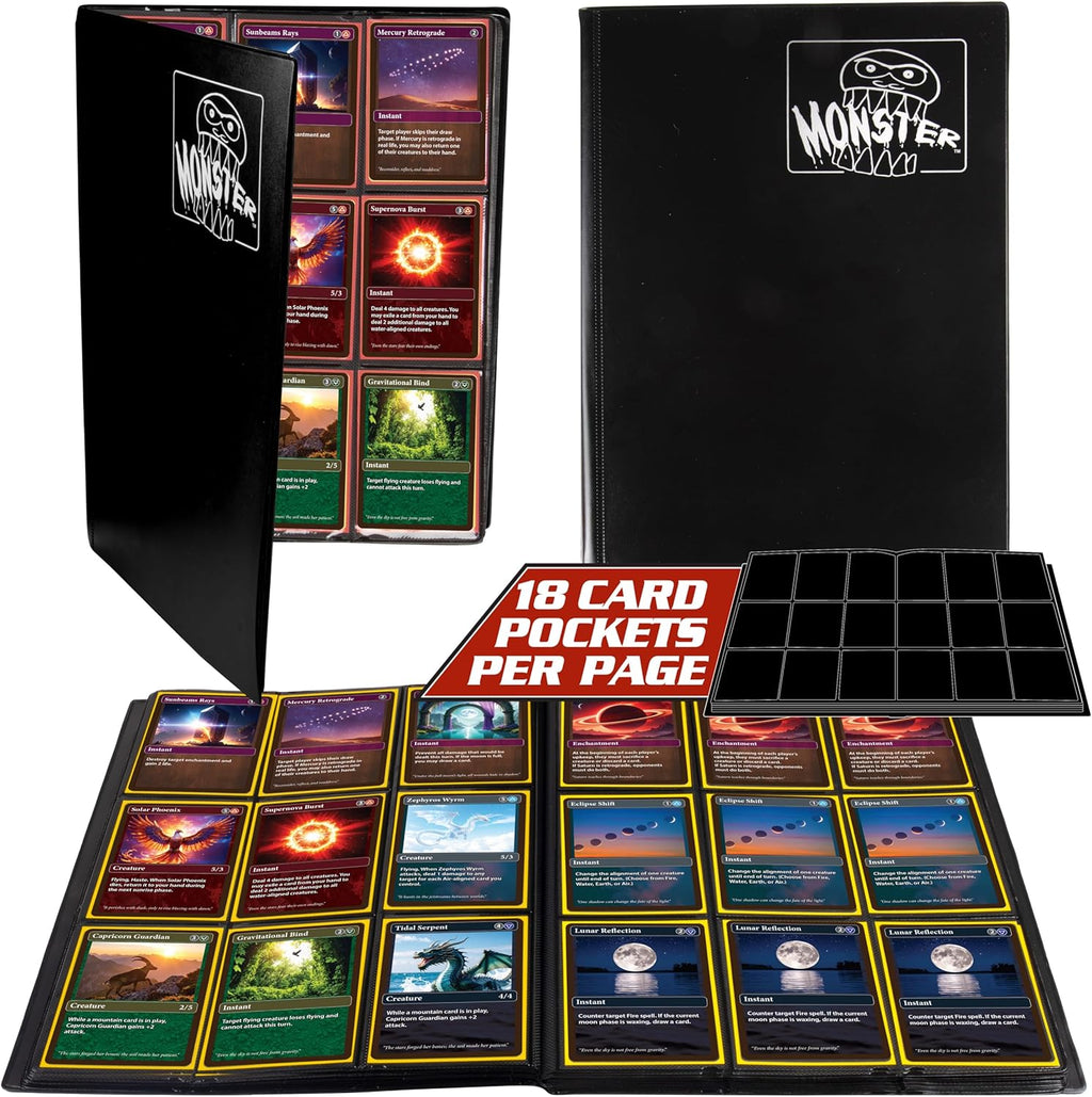 Skiennix 9 Pocket Trading Card Binder - Matte Black Album with Side Loading Pockets | Anti-Theft Storage for 360 Cards - Compatible with Pokémon, Yu-Gi-Oh!, MTG