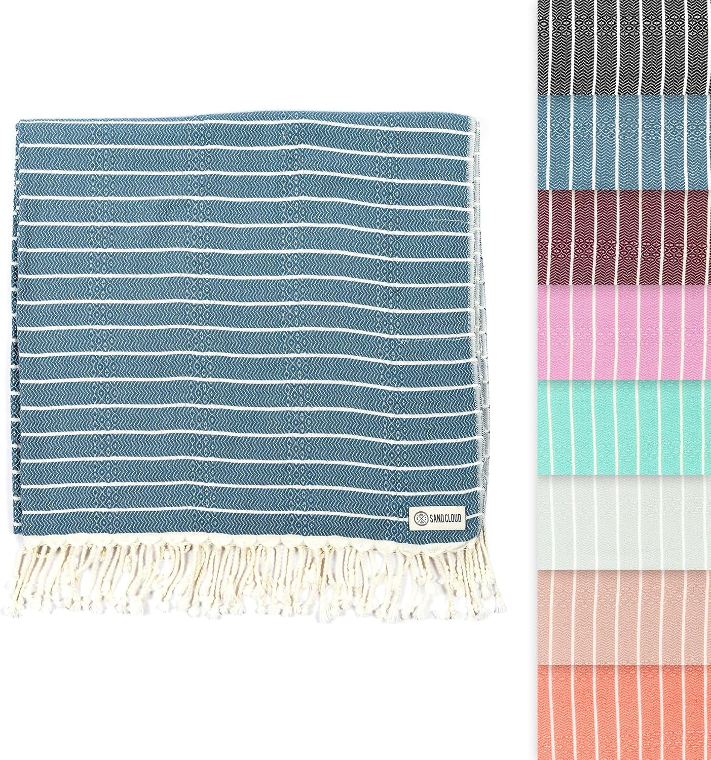 Sand Cloud Turkish Beach Towel - Sand Proof & Quick Dry - 100% Organic Cotton - Gocek (Denim)