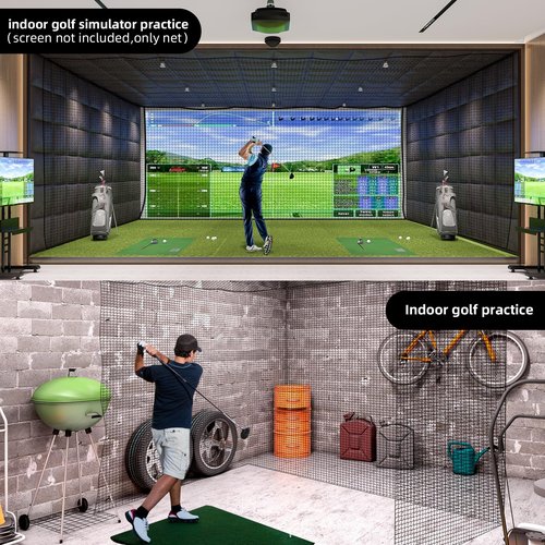 Amazgolf 10x10ft Golf Batting Cage with Quick Installation Tool and Rope, Practice Net for Indoor, Outdoor, Ceiling, Garage, Driver, Golf Simulator, Impact Screen