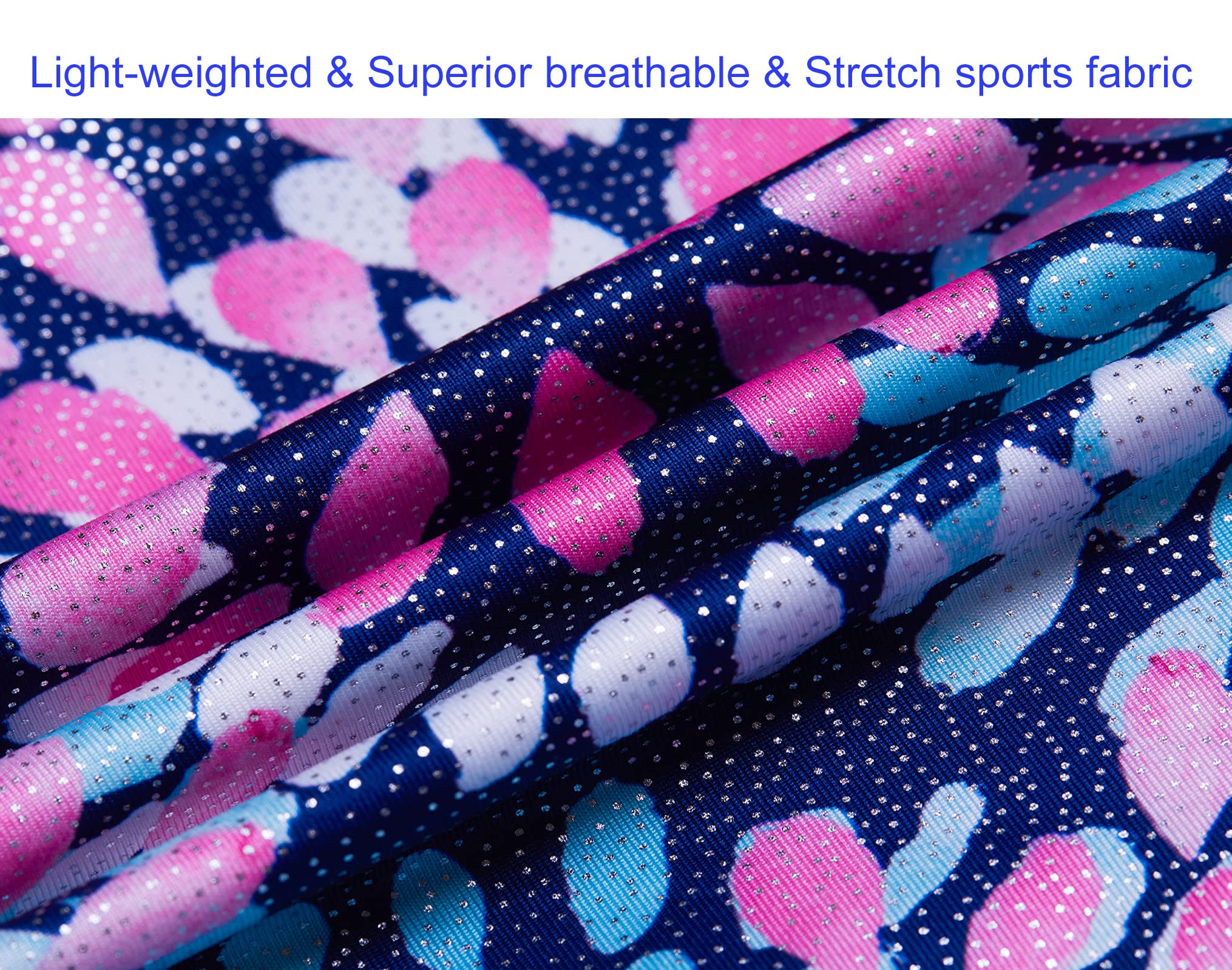 Domusgo Girls Gymnastics Leotards Size 6-7 Years Old Sparkly Round Flowers Blue Sleeveless Outfits Practice Tank