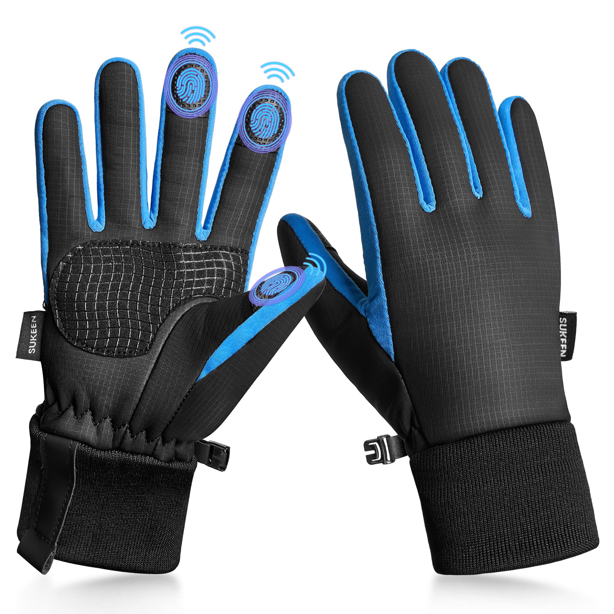 Sukeen Kids Winter Warm Gloves for Boys Girls Windproof PU Cold Weather Gloves Aged 4-14 Anti-Slip Gloves for Cycling Outdoor