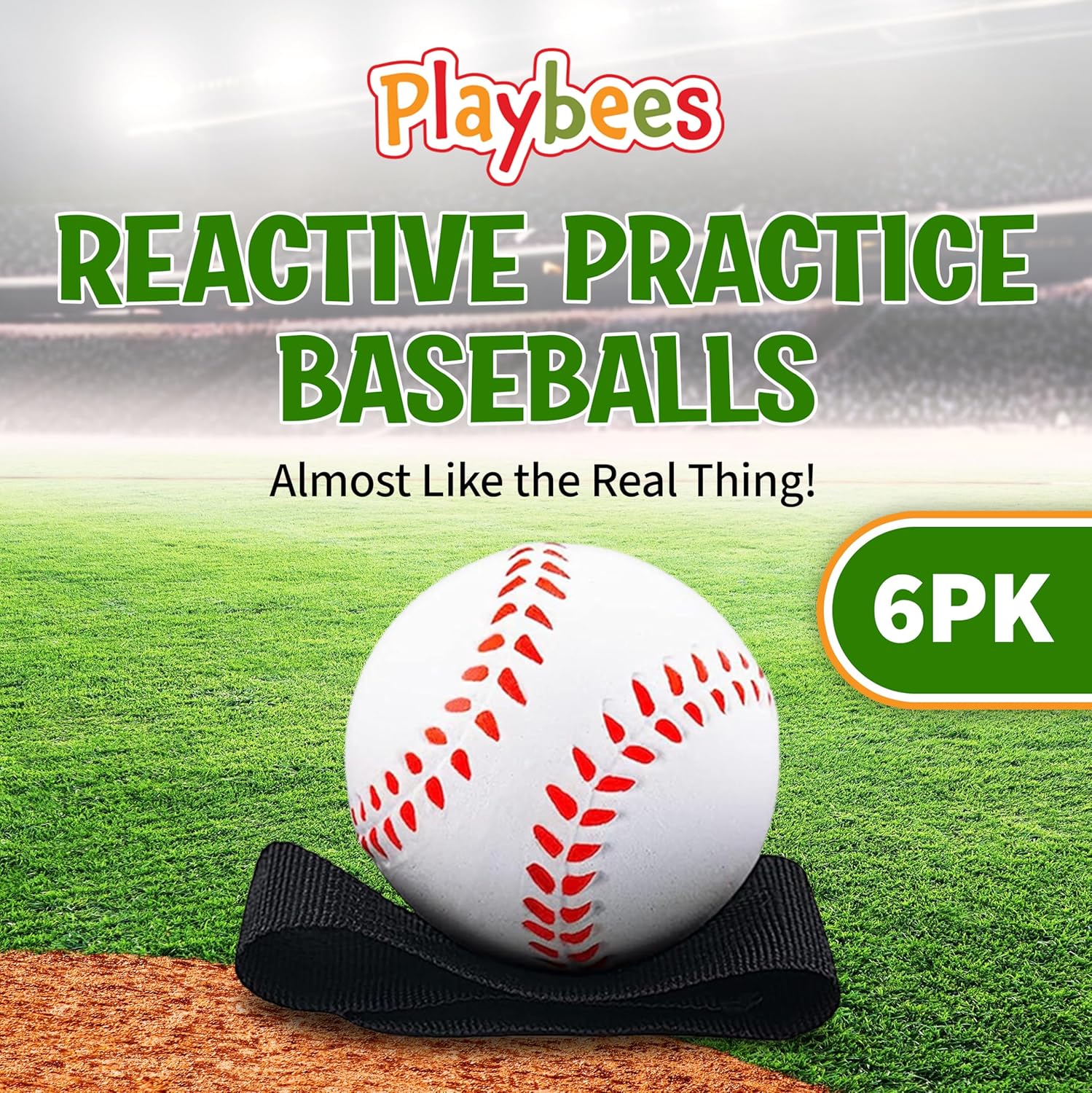 Playbees Reactive Practice Baseballs - Elastic Cord Training Balls for Kids | 6-Pack Fun Outdoor Activity