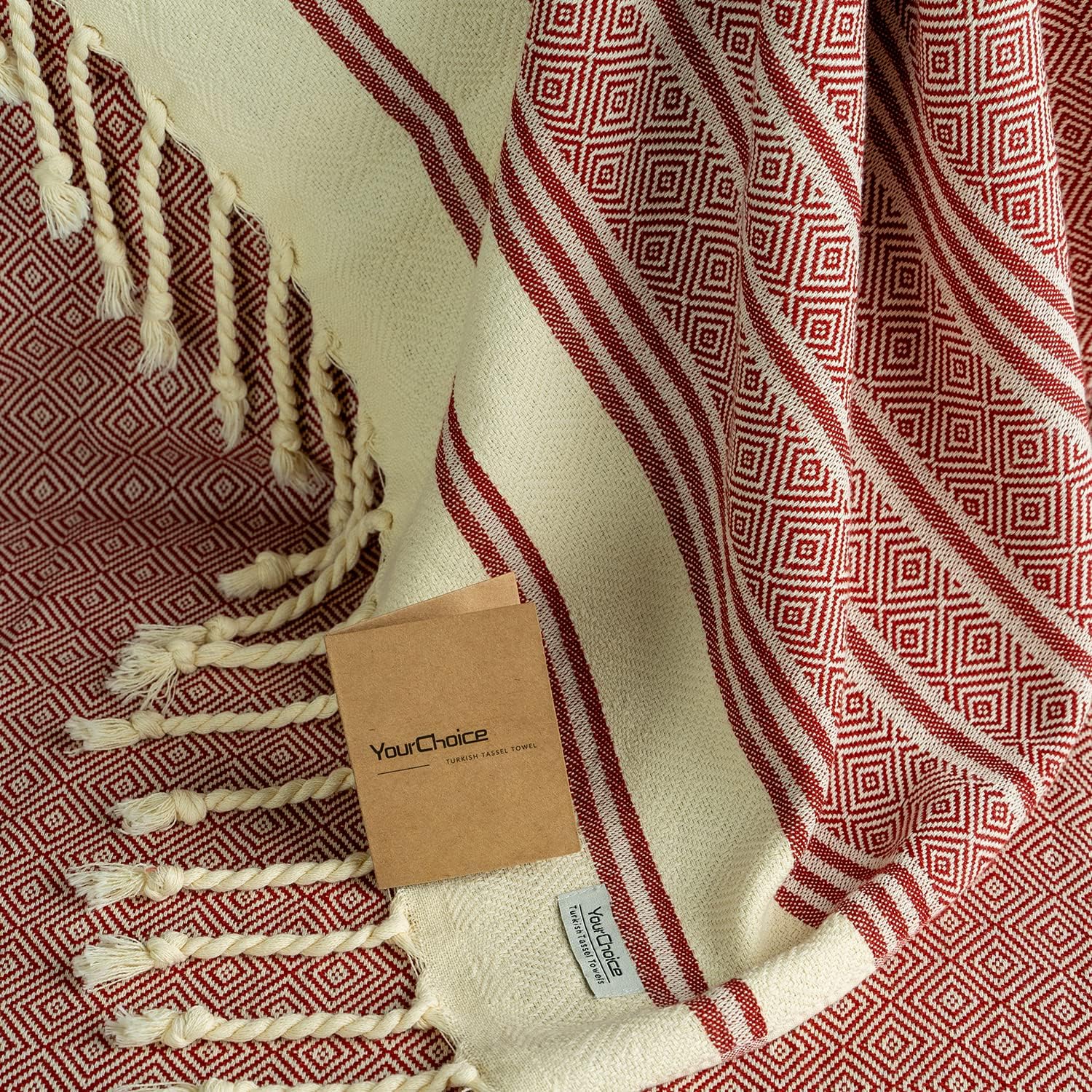 Your Choice Turkish Beach Towel - 100% Cotton, Sand-Free, Quick-Dry, Oversized 71x41 in Red