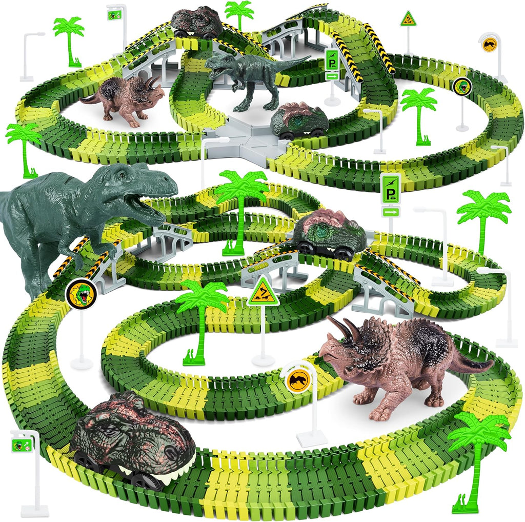Skiennix Dinosaur Toys - Flexible Track Playset with 2 Cool Dinosaur Cars | Perfect Gift for Kids Ages 3-6