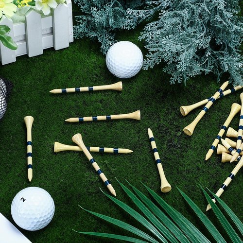 Jadive 500 Pcs Bamboo Golf Tees 3-1/4 Inches Stable Long Wooden Tees for Golf Activities, Natural Color and Blue