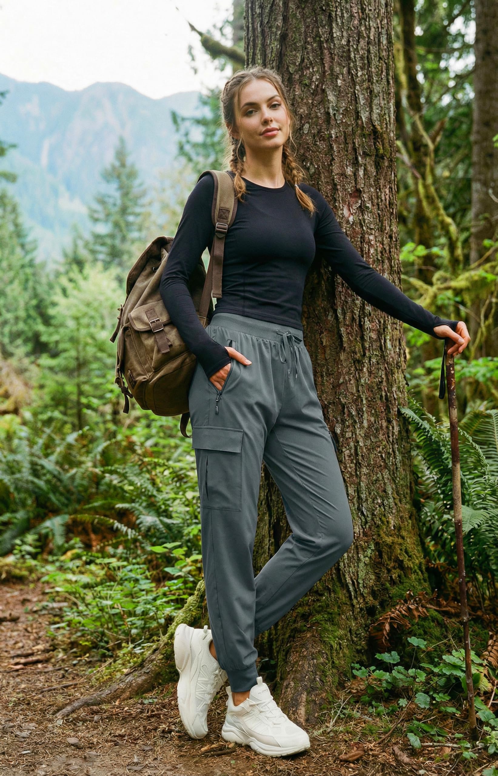 Libin Women's Cargo Joggers Lightweight Quick Dry Hiking Pants Athletic Lounge Casual Travel Tall, Steel Gray M