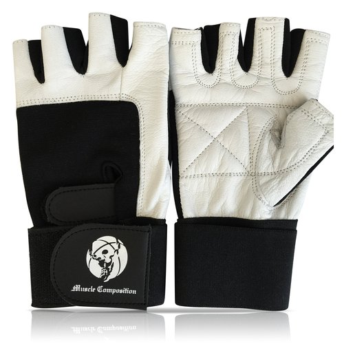 Muscle Composition Gym Gloves with Wrist Support for Gym Workout, Crossfit,Weightlifting Black/White. Premium Quality Materials. (Black/White, X-Small)