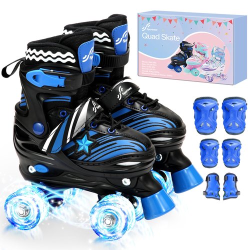 Sportneer Kids Roller Skates, 4 Adjustable Light up Roller Skates for Girls Boys Toddlers Beginners, Skates with Protective Gear Set Gift for Indoor & Outdoor Use