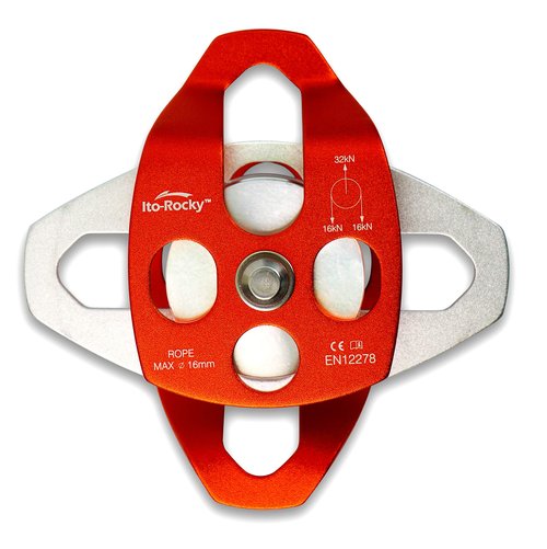 Ito Rocky Double Sheave Pulley 32 kN CE Certified Rescue Climbing Gear with Swing Plate for Progress Capture System Rigging Hauling Arborist Tree Climbing