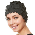 Beemo Floral Petal Swim Cap for Women - Retro Latex Hair Taper Ear Protection, Black Variation