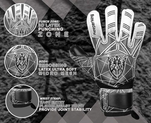 Keeperking Soccer Goalie Gloves - Strong Grip Latex Palms with Finger Protection | Sizes 5-10, 6 Styles