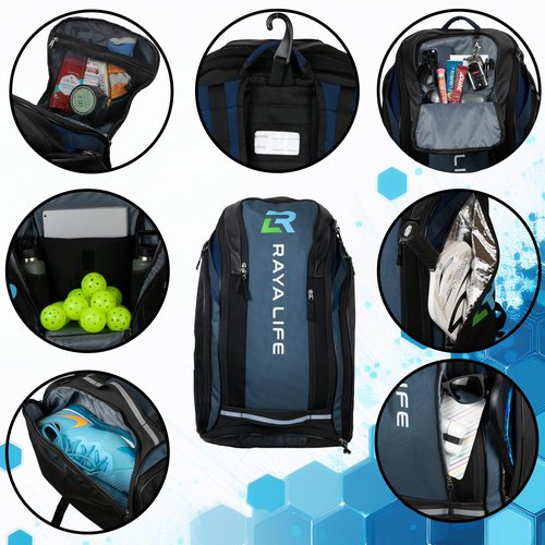 RayaLife Pickleball Bag - Water Proof Pickleball Backpack, Ample storage for Paddles and Gear, Fence Hook, Shoe Compartment