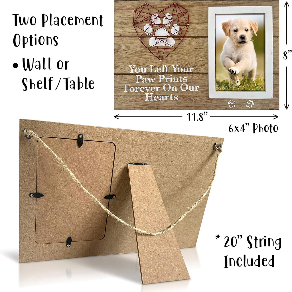 OakiWay Pet Memorial Gifts - 4x6 Dog Picture Frame with Paw Prints & Heart Design | Remembrance Gift for Pet Loss