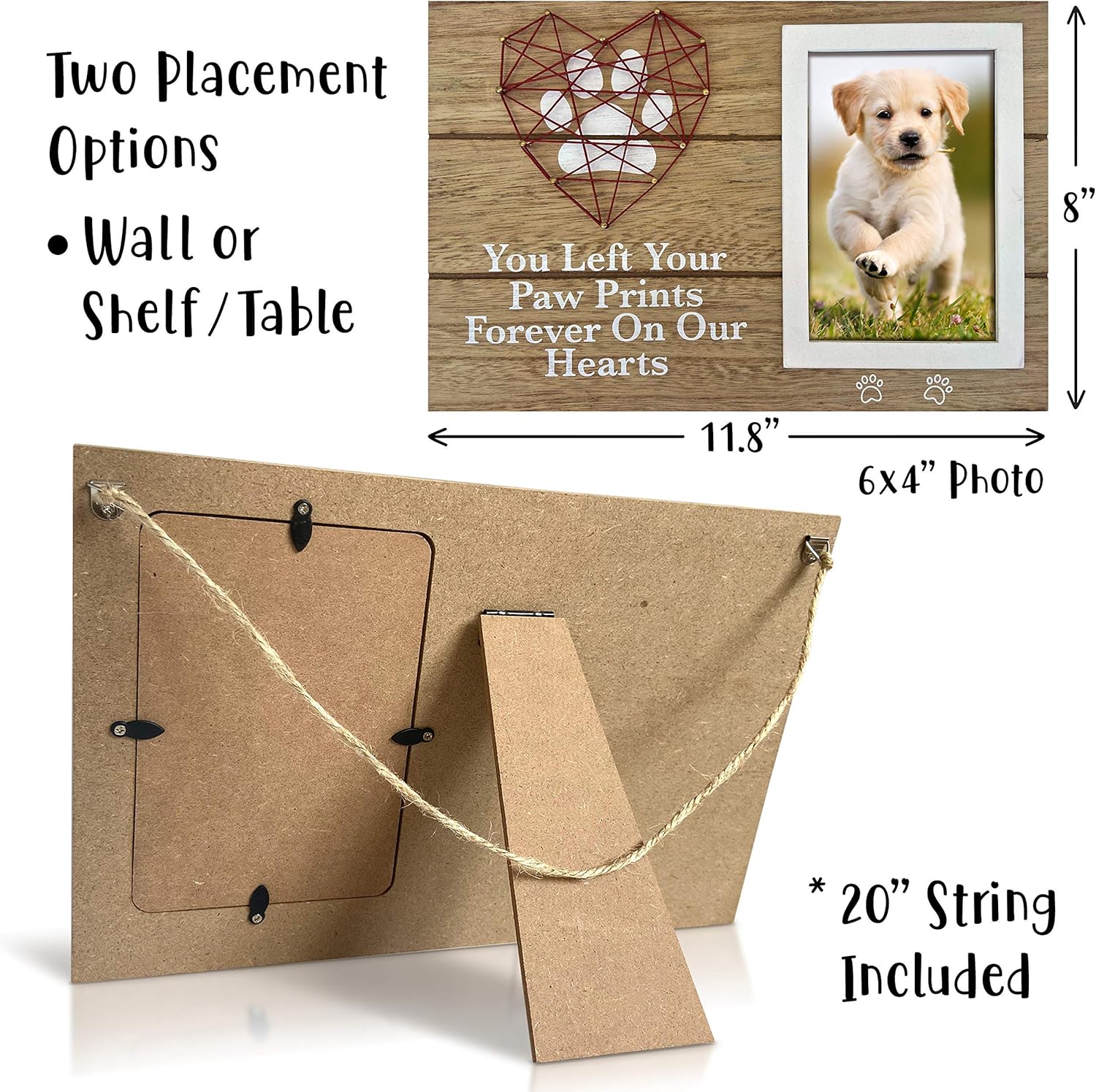 OakiWay Pet Memorial Gifts - 4x6 Dog Picture Frame with Paw Prints & Heart Design | Remembrance Gift for Pet Loss