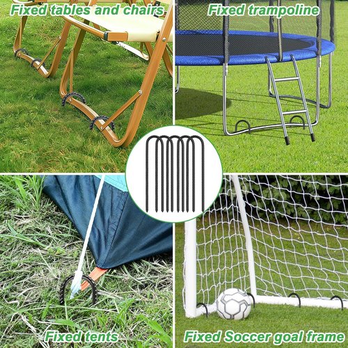 Gtongoko Heavy-Duty Trampoline Stakes - Galvanized Steel Ground Anchors | U-Shaped, Black