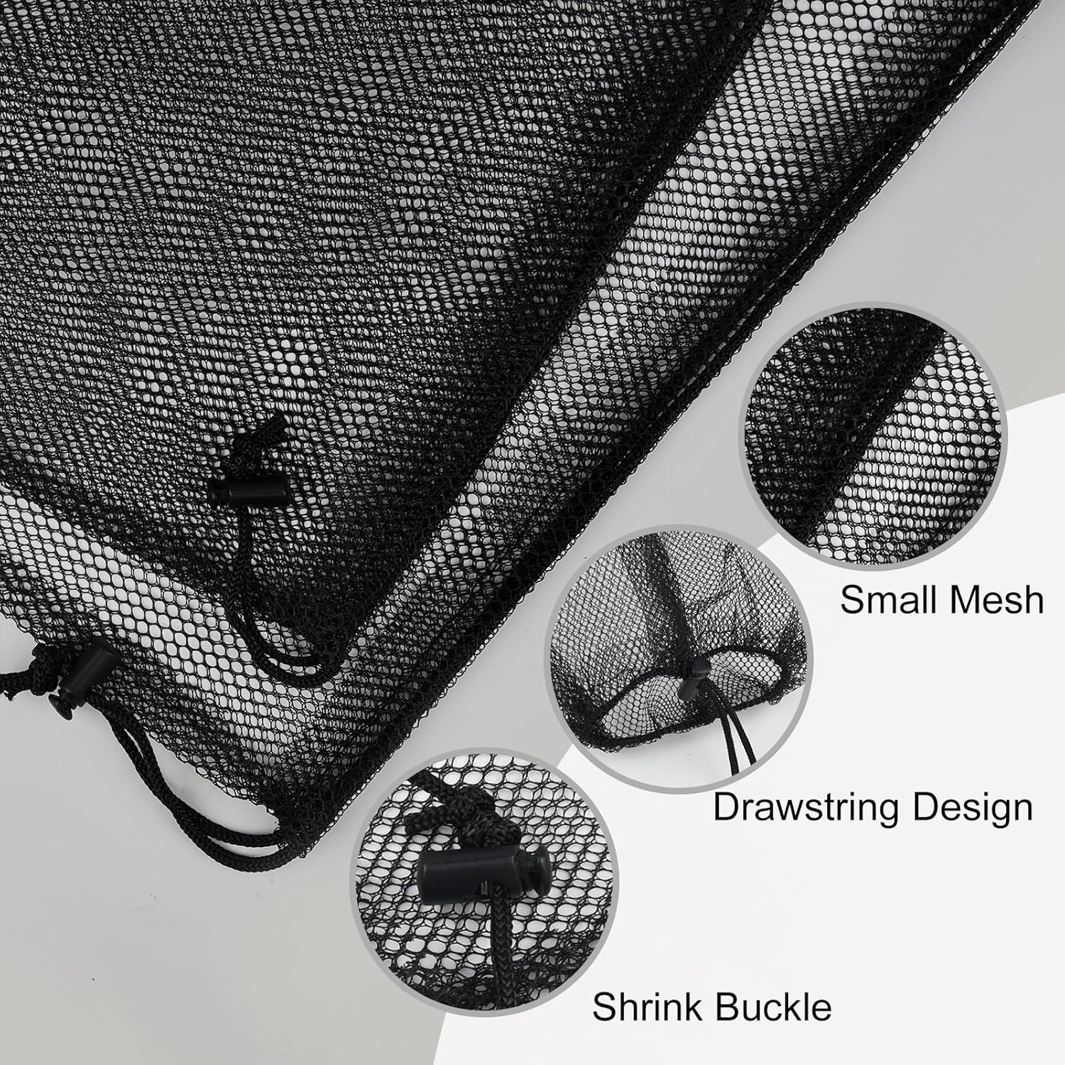 PLULON Mesh Laundry Bags - 15 Pcs Drawstring Nylon Bags for Pool & Beach Toy Storage - 13 x 15.5 Inch (Black)