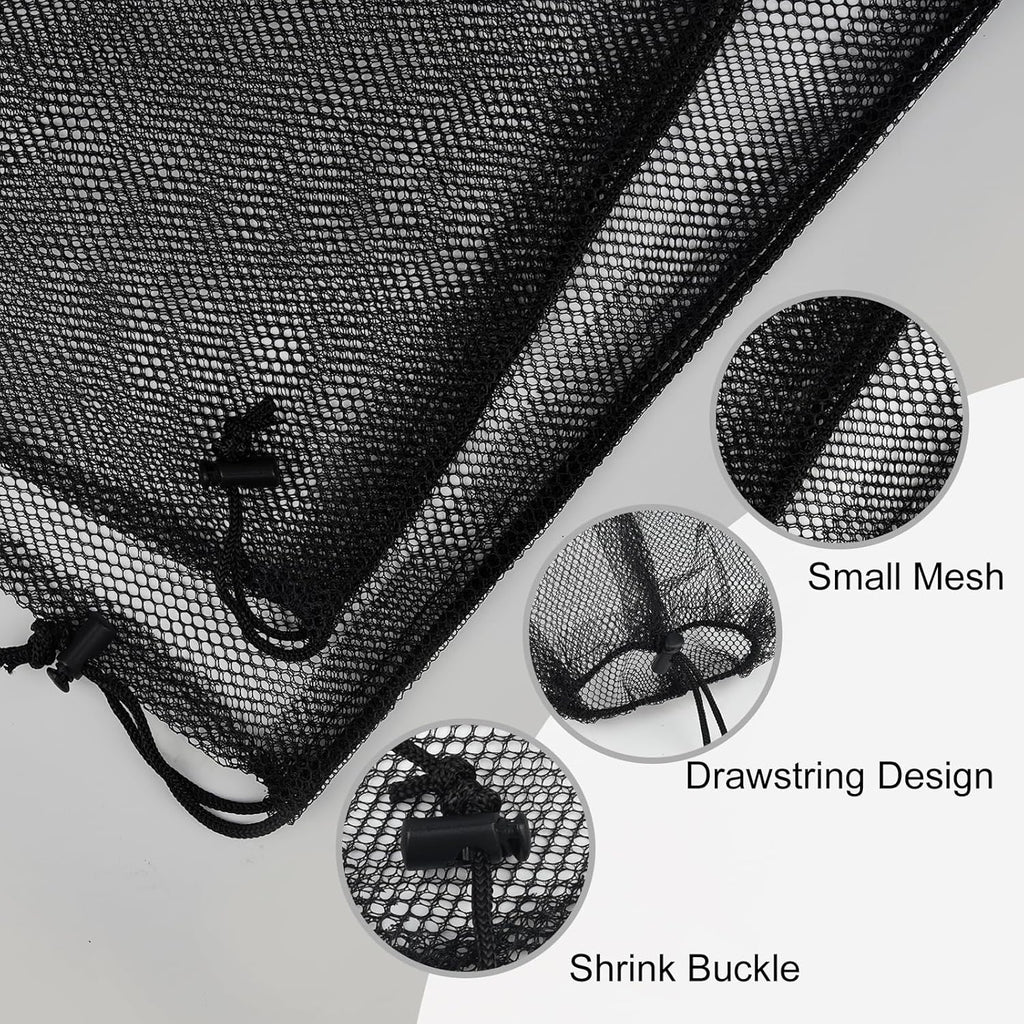 PLULON Mesh Laundry Bags - 6 Pcs Drawstring Nylon Bags for Pool, Beach, and Gym Storage | 18 x 12 Inch (Black)