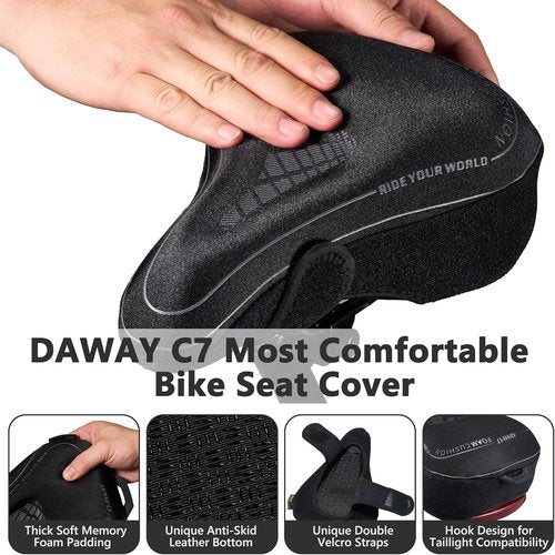 DAWAY Comfortable Bike Seat Cover - C3 Soft Gel & Memory Foam Cushion for Peloton, Stationary & Mountain Bikes