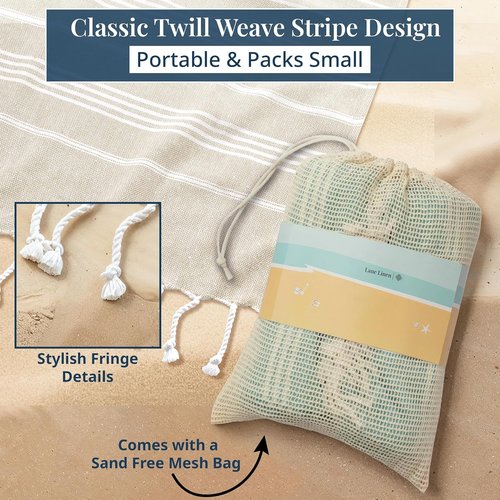 **LANE LINEN Turkish Beach Blanket - Sandproof, Lightweight & Quick-Dry, 82"x82", Perfect for Summer Vacations & Yoga - Beige**
