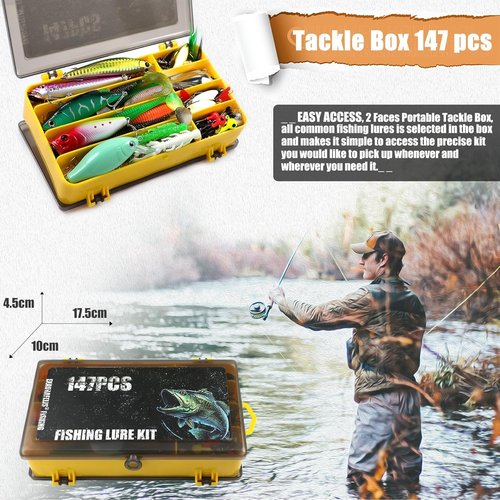 Fishing Lures Kit - Complete Tackle Box with Crankbaits, Shrimp Worm Bait & Accessories for Bass, Trout, Salmon