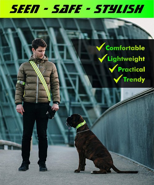 FREEMOVE Reflective SASH with 2 Reflective Arm Bands/Reflective Wristbands > Ultralight & Practical > Reflective Vest Gear for Your Visibility at Day & Night >for Dog Walking >for Women, Men, Kids