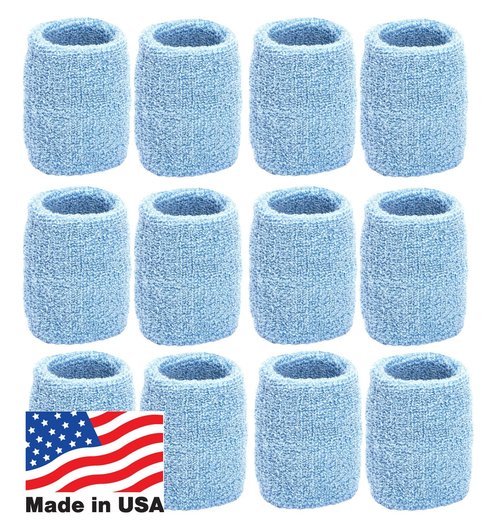 Unique Sports Wristbands/Sweatbands Pack of 12 (6 Pair) Light Blue