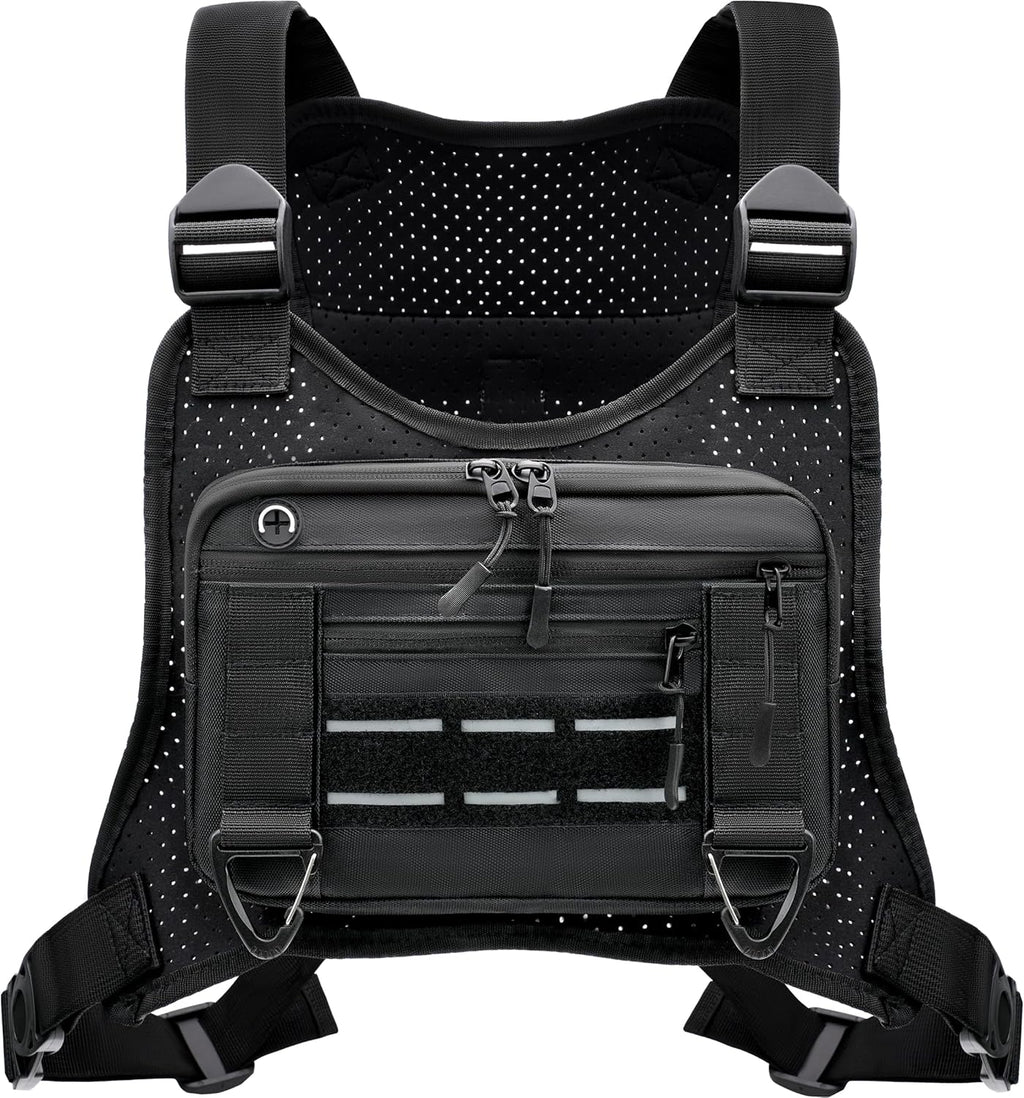Sports Chest Bag for Men, Lightweight Water-Resistant Running Chest Pack for Workouts, Cycling, Phone Holder & Extra Storage (Black – Breathable Design)