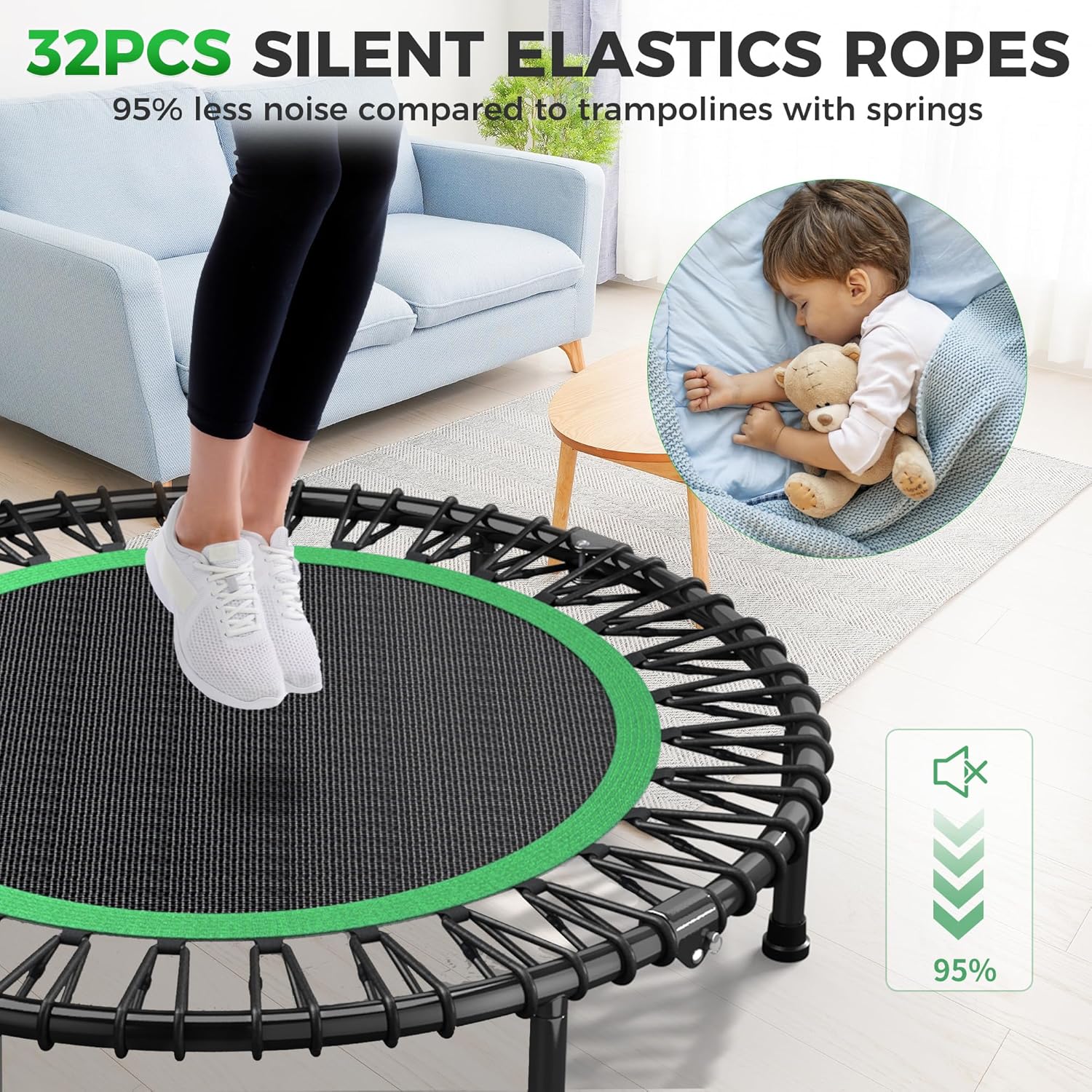 Skiennix 40"/48" Rebounder Trampoline - Heavy-Duty Bungee Cord Design for Indoor/Outdoor Workouts, Max Load 550 LBS